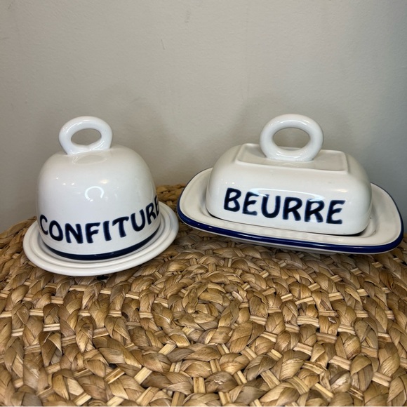 WILLIAMS SONOMA BISTRO FRANCAIS CONFITURE JAM & BUTTER DISH 2012 FRENCH WRITING - Picture 4 of 12